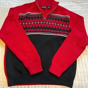 Chaps Men's Sweater in Red and Black with Zip Up